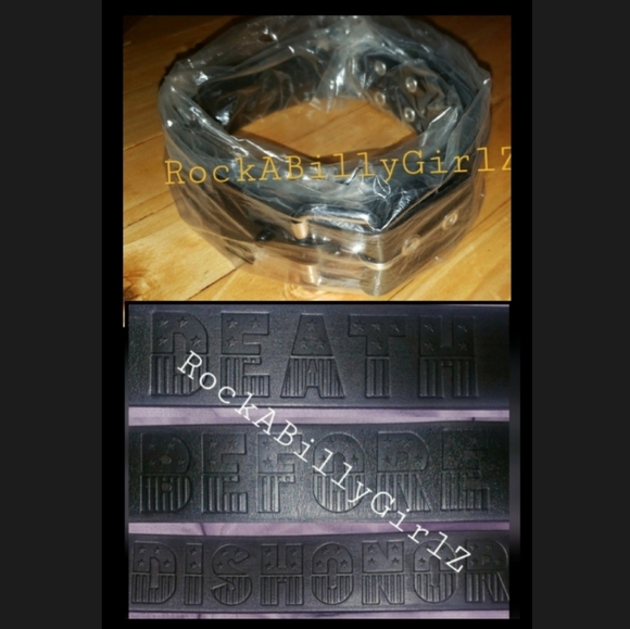Sourpuss DEATH BEFORE DISHONOR Embossed Thick 100% Leather Belt Removable Buckle - Picture 1 of 14